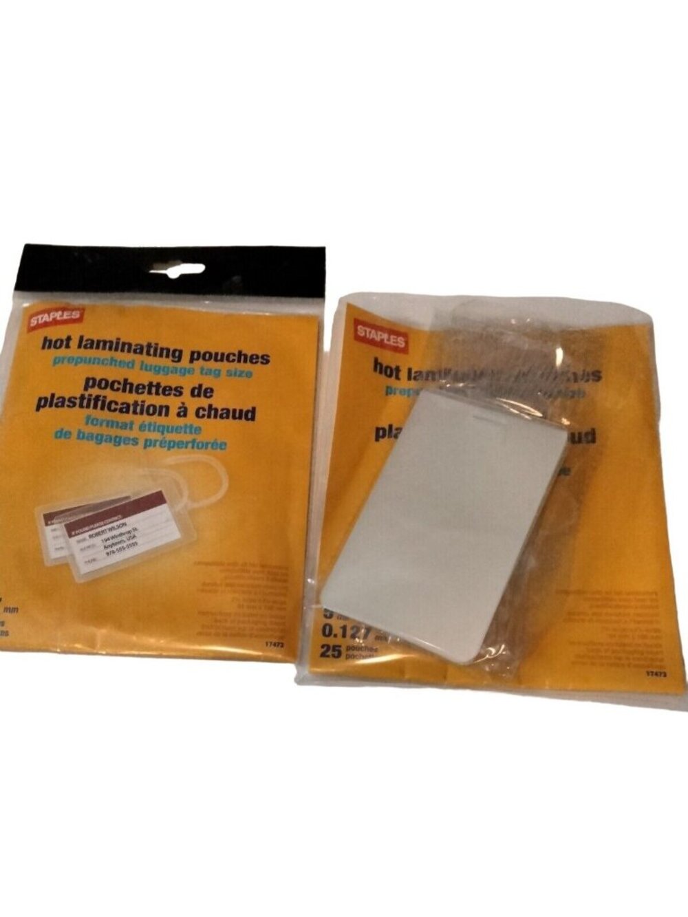 38 Staples Hot Laminating Pouches 5 mil Prepunched Luggage Tag Size 17473